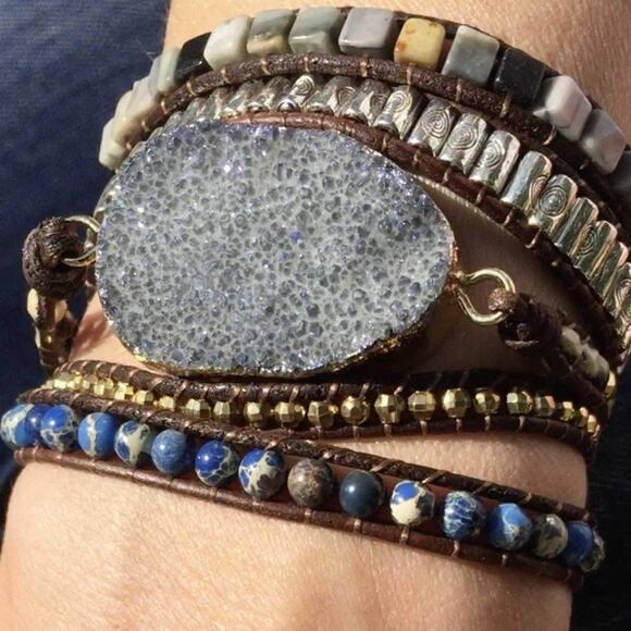 Freya Branwyn Eclipse Bracelet Geode Centerpiece & Jasper Natural Stone Mixed - Picture 1 of 3